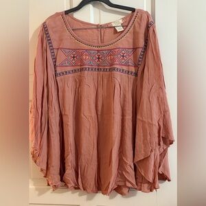 Flying Tomato Women’s Plus Embroidered Blouse - Dusty Rose Sz 3X